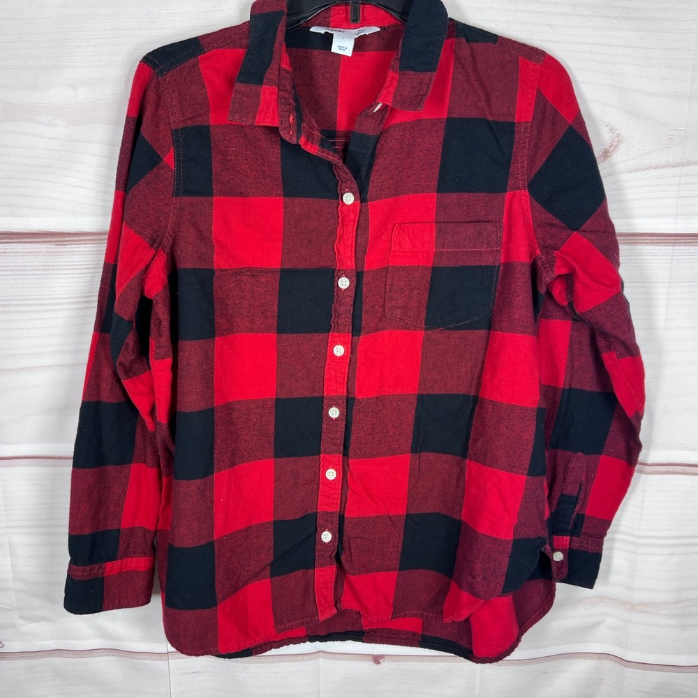 Old Navy Button Down Women Large Red The Classic Shirt Buffalo Plaid Flannel